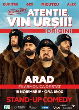 Arad: Stand-up Comedy cu Micutzu, Geo Adrian si George Dumitru - “Atentie, vin ursii!” - ORA 18:00